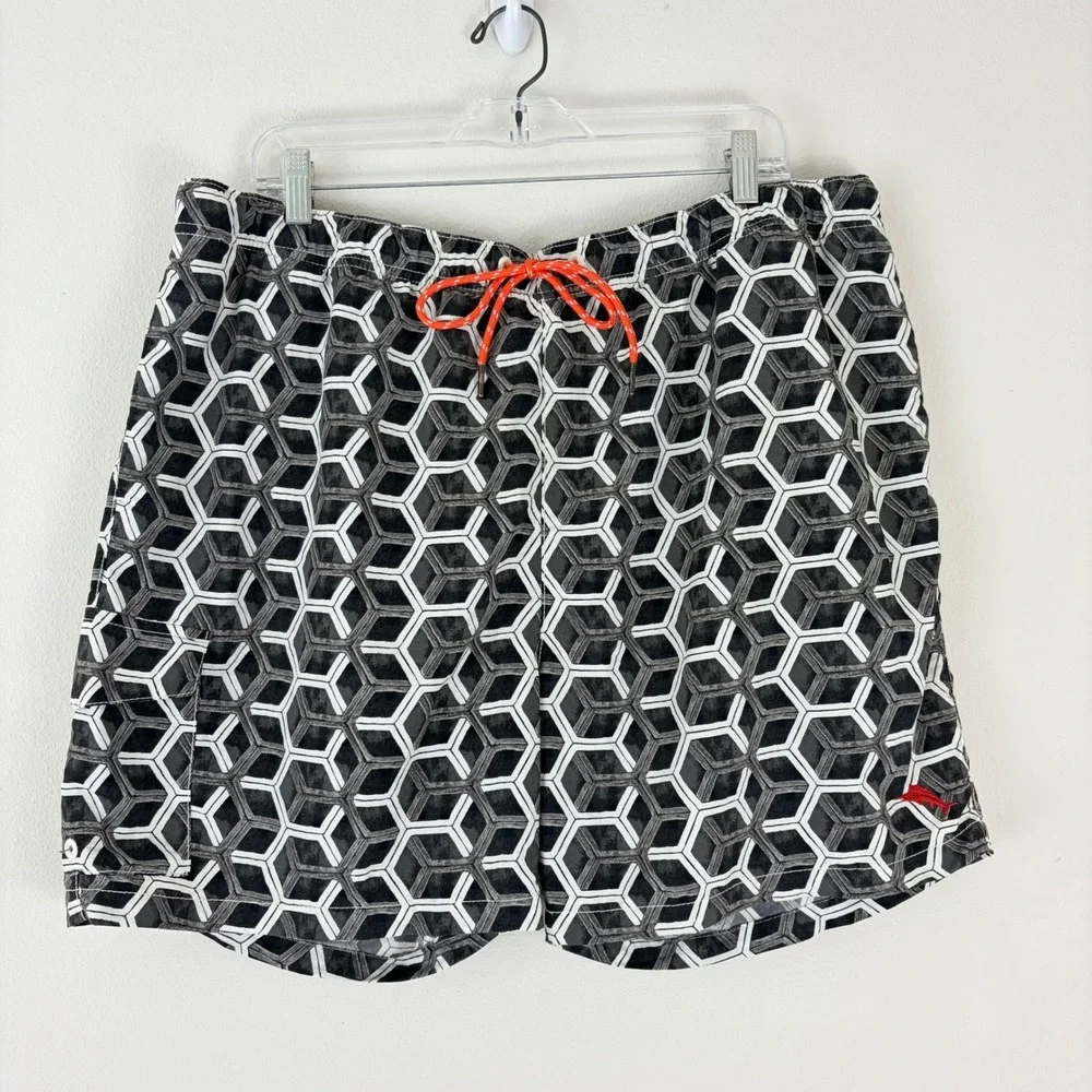 Tommy Bahama Relax Mens XXL Black White Geometric Honeycomb Swim Trunks Shorts